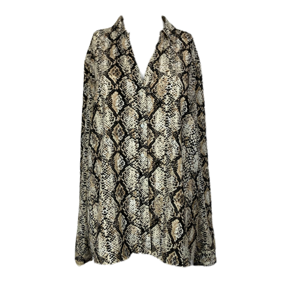 The Limited Shirt Women XLP Petite Beige Black Snake Print Chiffon Button Up Top